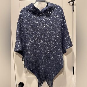 Brown Hotel Gift Shop Poncho/Shawl Blue and Silver Very Unique EUC One Size